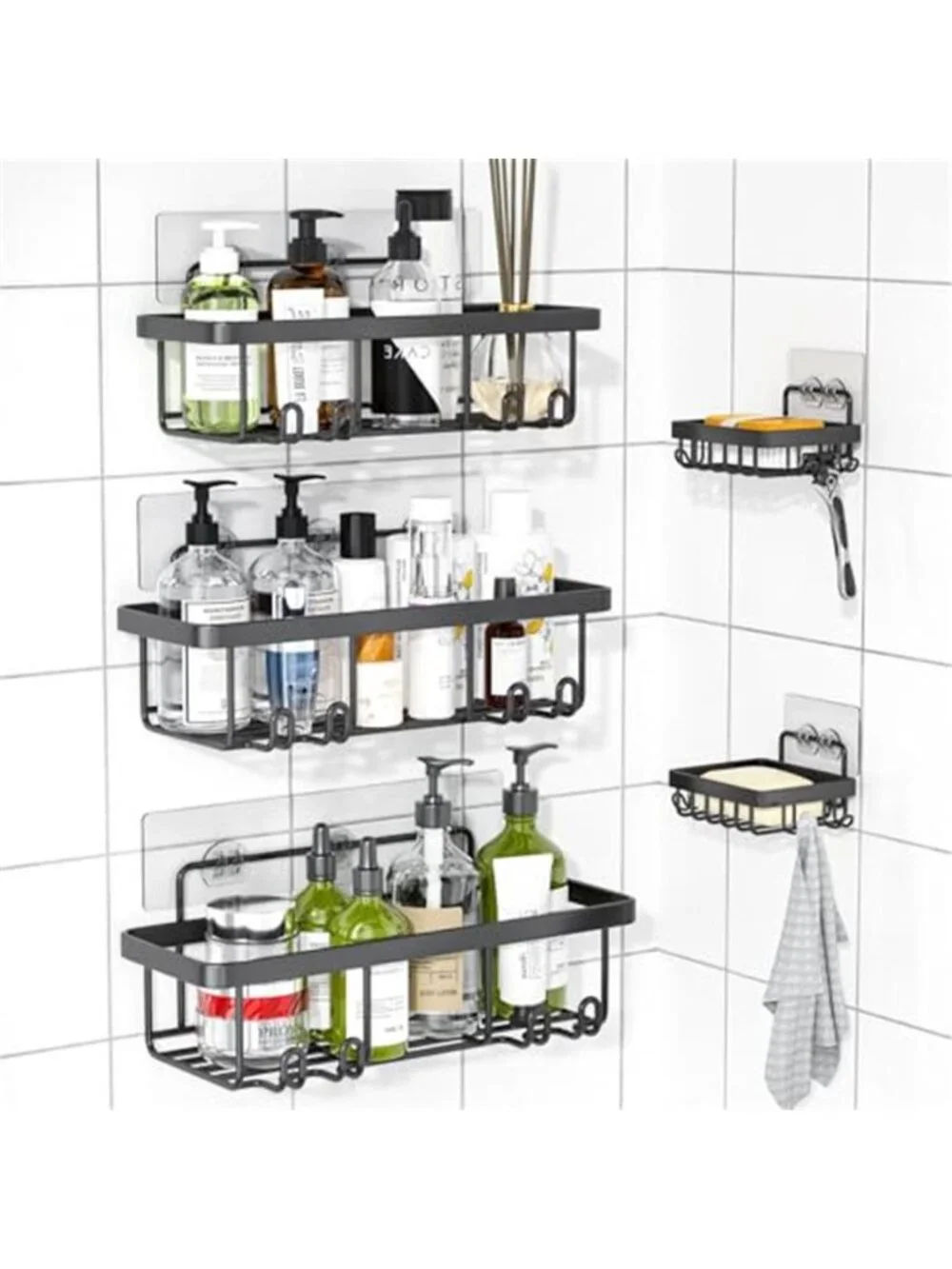 Shower Caddy Set No Drill Bathroom Organizer Shelf Stainless Steel Rack